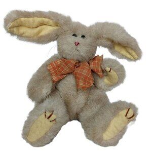 Ty Attic Treasures Brown Easter Bunny Rabbit Bow Jointed Stuffed Animal 9"
